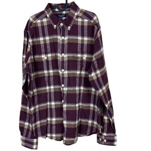 Nautica Plaid Flannel Shirt Burgundy Brown Workwear 100% Cotton Button Down NWT